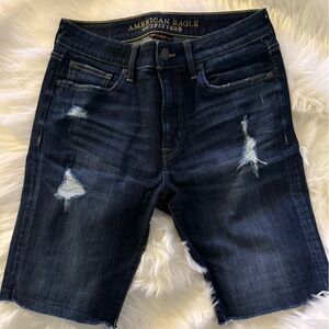 American Eagle Outfitters Dark Blue Distressed Denim Shorts